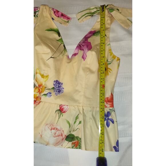 Express Yellow Crop Halter Top Sz XS Tropical Floral NEW NWT 100% Cotton Hawaii - Picture 10 of 13